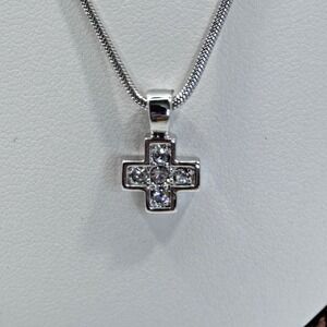 Swarovski Crystal Cross Pendant Necklace Silver Tone Snake Chain Signed
